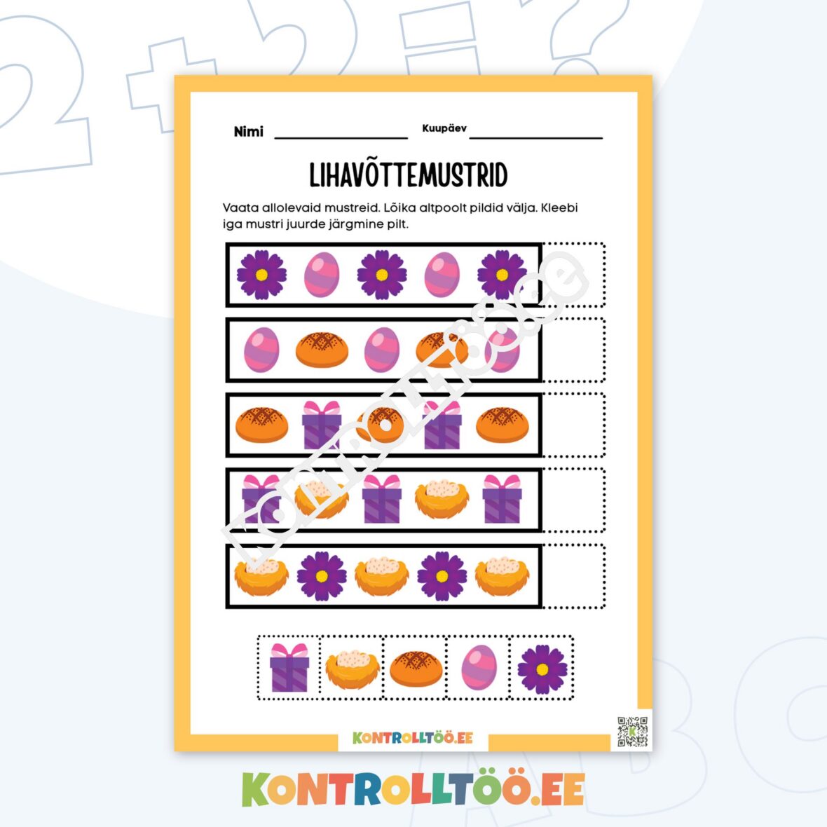 Töölehed – Lihavõtte mustrid: lõika, kleebi ja jätka rütmi