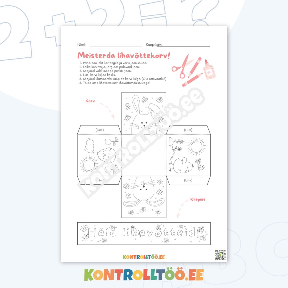 Tööleht – Lihavõtted: Meisterda lihavõttejänku korv