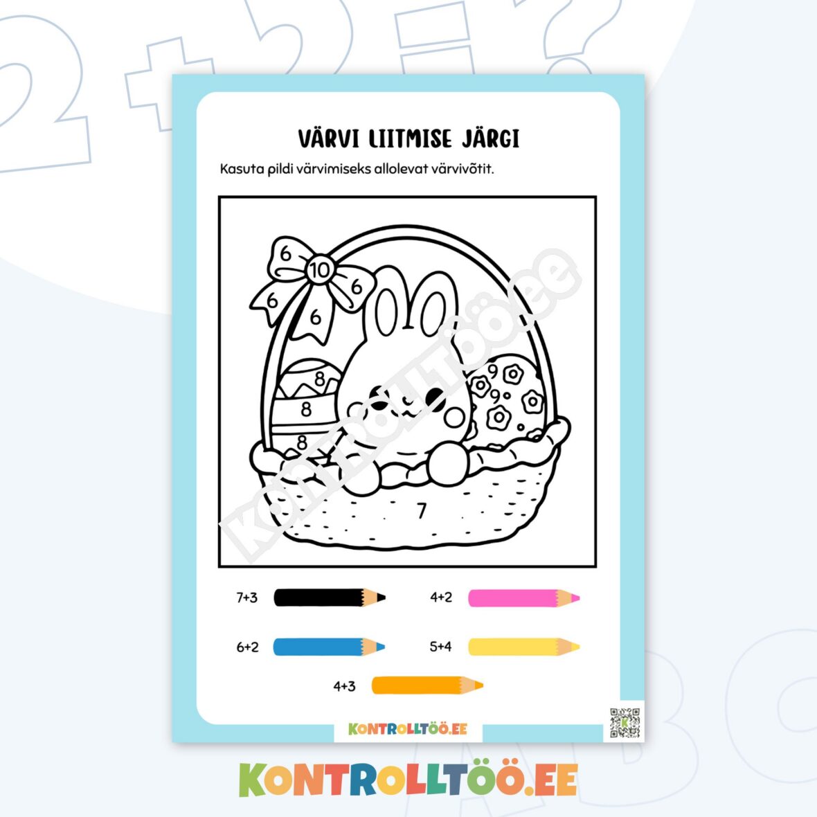 Värvimisleht – Värvi liitmise järgi: lihavõttemunadega jänku